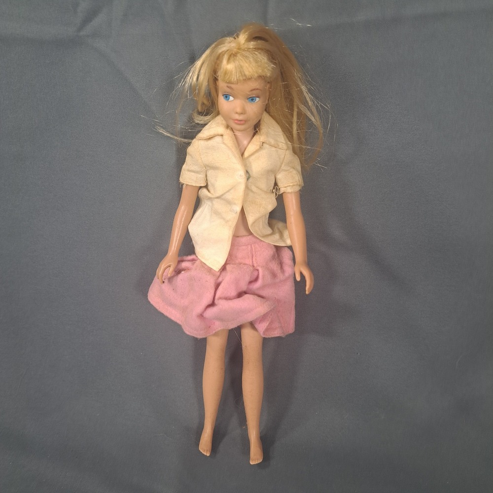 VTG 1963 Mattel Skipper Doll Blonde Blue Eyes Pink Skirt Barbie Sister Toy Retro